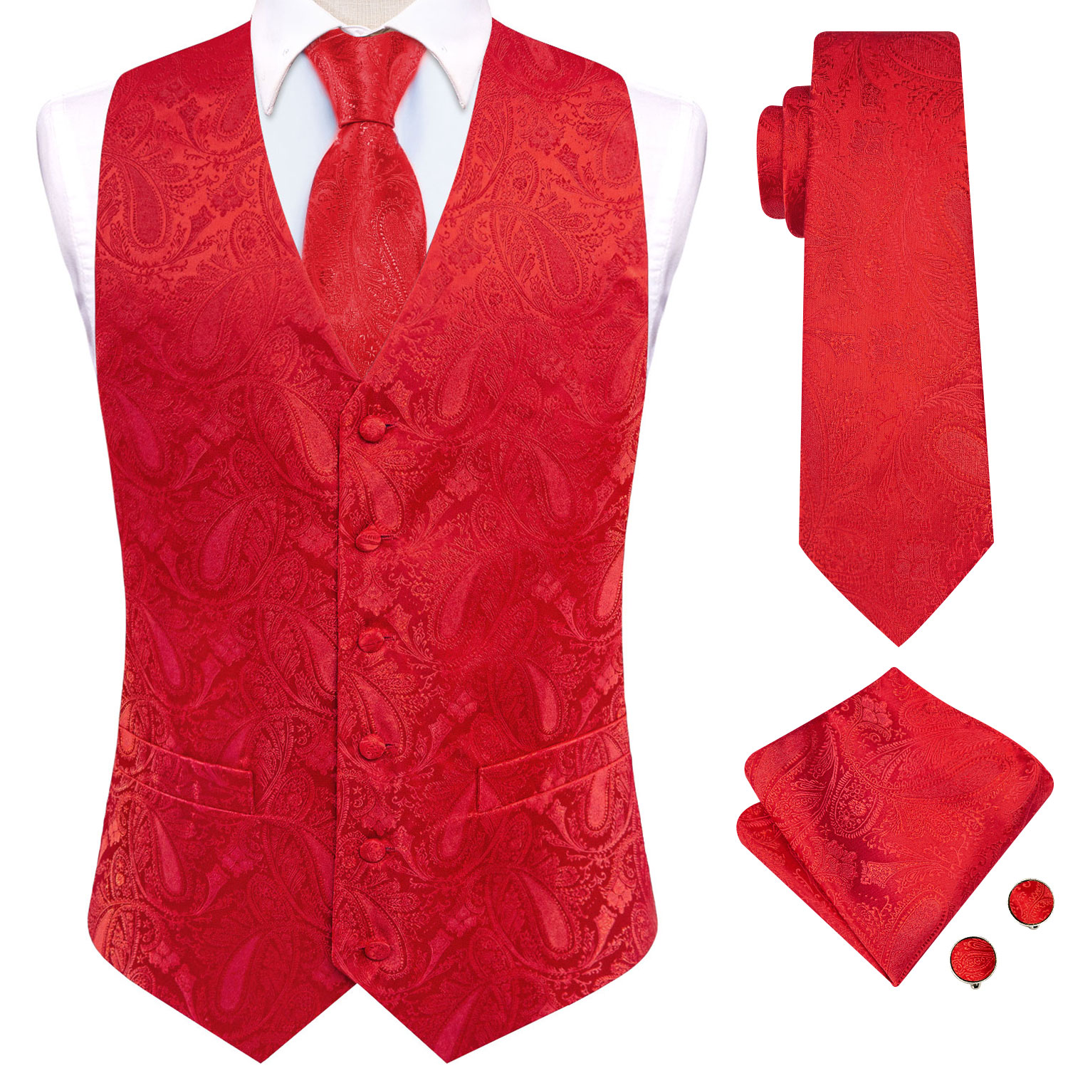 Bright Red Paisley Jacquard Wa - Mens Grooming Kit For Wedding のレビューと価格