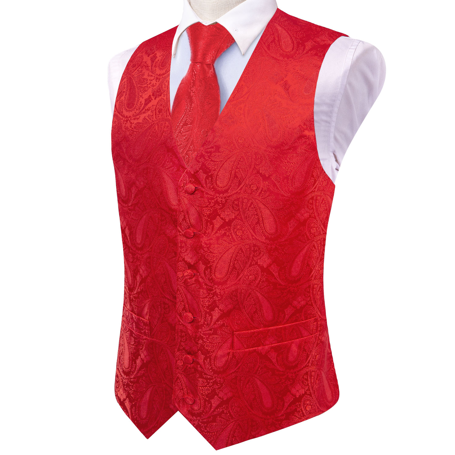 Bright Red Paisley Jacquard Wa - Mens Grooming Kit For Wedding のレビューと価格